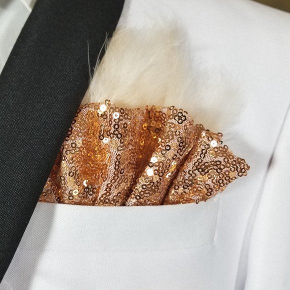 NEW Rose Gold Sequin Ruffle & Feather Pocket Square Insert - Picture 7 of 7